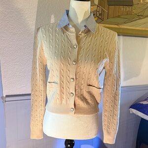 Monteu Cable Knit Cream Sweater with pin strip collar
